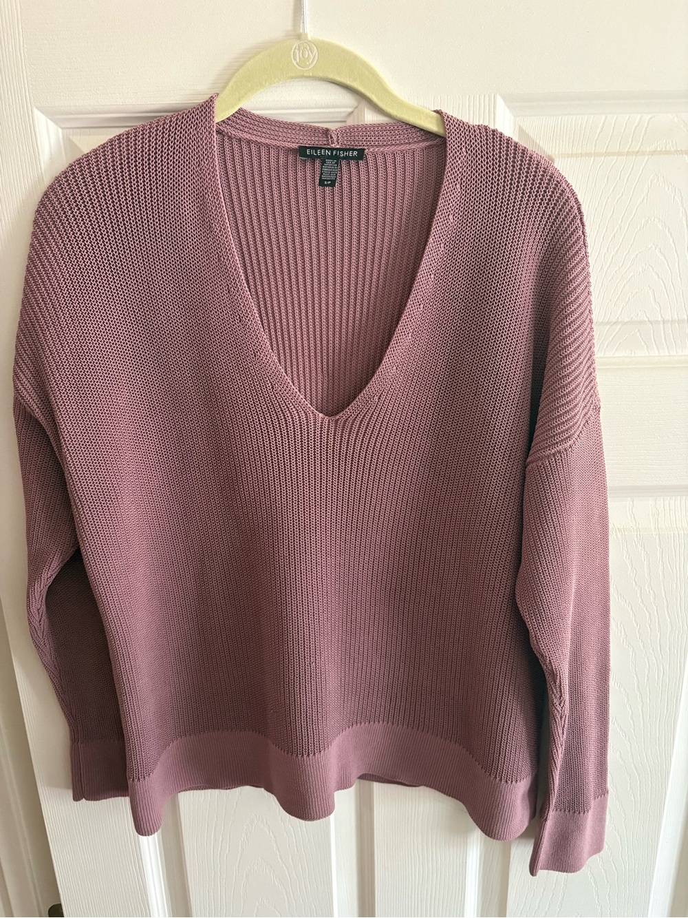 Eileen Fisher v neck pullover sweater purple knit organic cotton comfy S